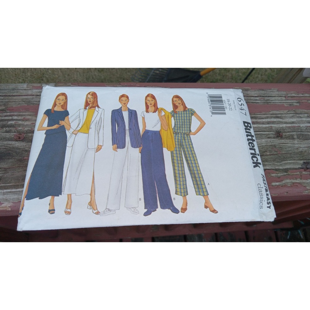 6547 New Easy Butterick Sewing Pattern Misses' Jacket Top Pants & Skirt 18-20-22